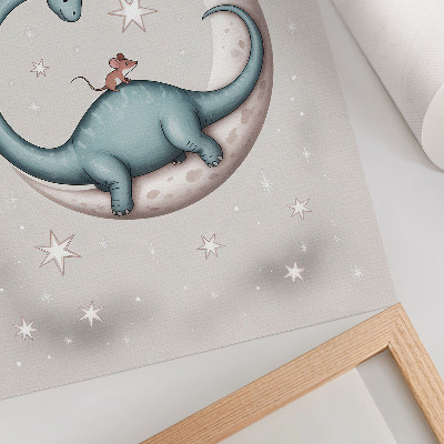 Wandposter Dinosaurier auf dem Mond, Sterne, pastellfarbener Weltraum