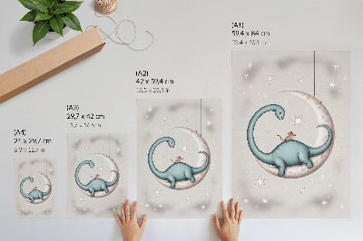 Wandposter Dinosaurier auf dem Mond, Sterne, pastellfarbener Weltraum