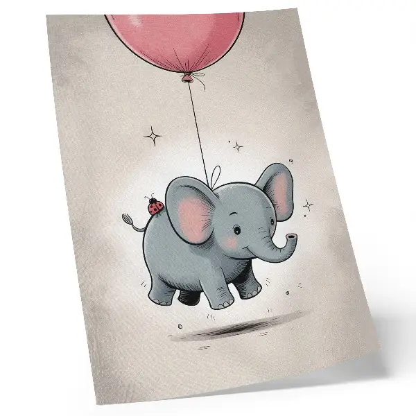 Poster Elefant mit Ballon in Rosa mit Motiv Kinderfreude
