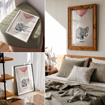 Poster Elefant mit Ballon, Kinderfreude, rosa