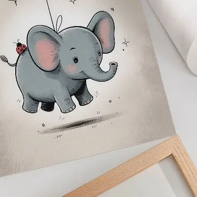 Poster Elefant mit Ballon in Rosa mit Motiv Kinderfreude