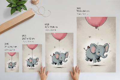 Poster Elefant mit Ballon, Kinderfreude, rosa