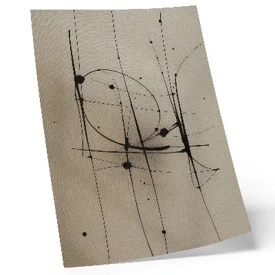 Kunstdruck auf Leinwand beigefarbener Hintergrund mit minimalistischer schwarzer Linienabstraktion
