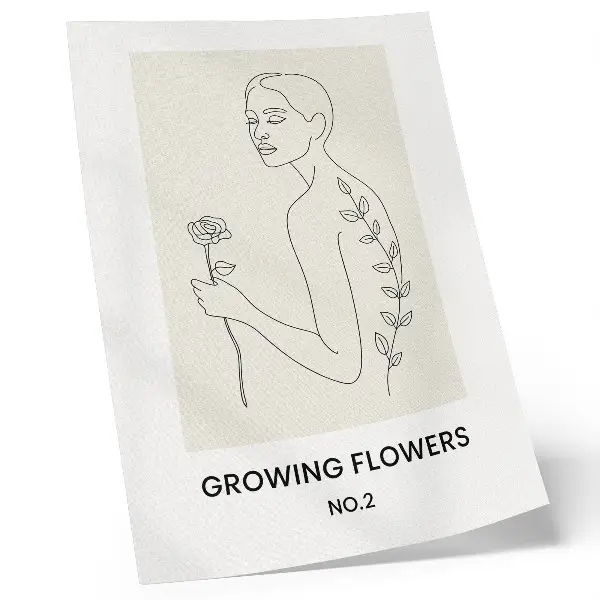 Poster linienzeichnung mit person und blume in schlichter eleganz