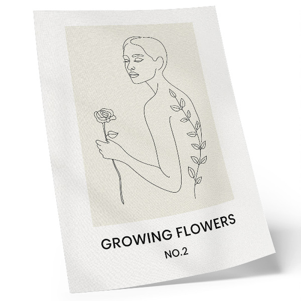 Poster Linienzeichnung mit Person und Blume, schlichte Eleganz