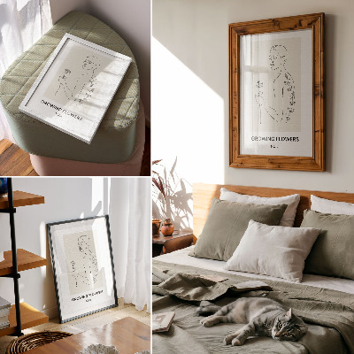 Poster Linienzeichnung mit Person und Blume, schlichte Eleganz