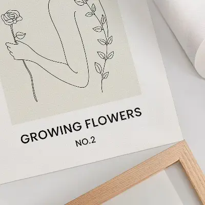 Poster linienzeichnung mit person und blume in schlichter eleganz