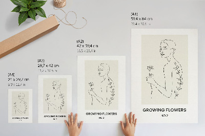Poster Linienzeichnung mit Person und Blume, schlichte Eleganz