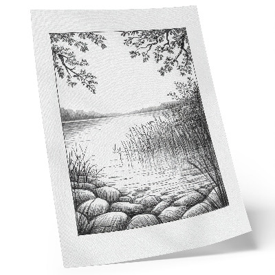 Wandposter Landschaft See Blätter Steine ​​Harmonie Stille