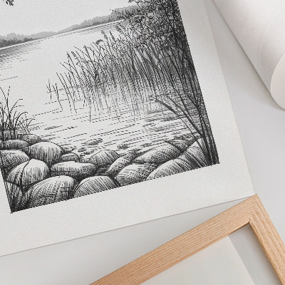 Wandposter Landschaft See Blätter Steine ​​Harmonie Stille