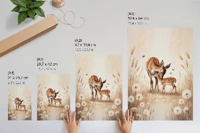 Leinwand Kunstdruck Reh mit Kitz in leuchtend bunten Blumen