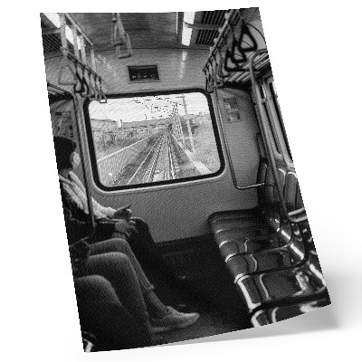 Poster Schwarzweißfotografie eines Zugwaggons