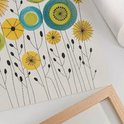 Kunstdruck auf Leinwand bunte Kreise mit dünnen Linien im modernen Stil