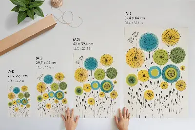 Kunstdruck auf Leinwand bunte Kreise mit dünnen Linien im modernen Stil