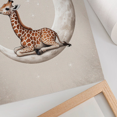 Kunstdruck leinwand Eine Comic-Giraffe auf dem Mond, umgeben von Sternen
