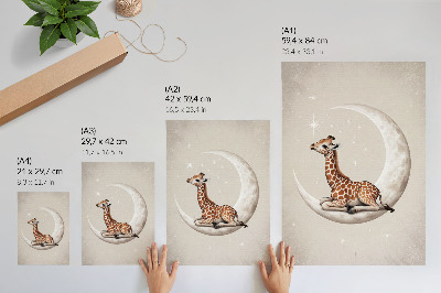 Kunstdruck leinwand Eine Comic-Giraffe auf dem Mond, umgeben von Sternen
