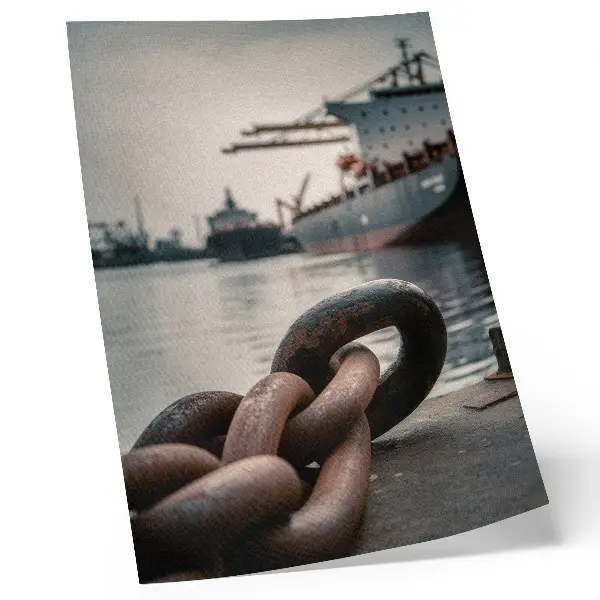 Wandposter mit Motiv vom Hafen und Schiffen in industrieller Atmosphäre