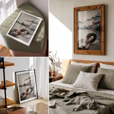 Wandposter mit Motiv vom Hafen und Schiffen in industrieller Atmosphäre