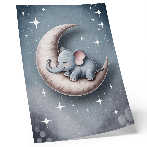 Kunstdruck leinwand Schlafender Elefant auf dem Mond in Pastellfarben