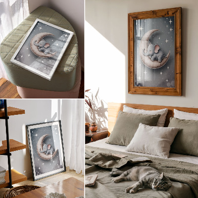 Kunstdruck leinwand Schlafender Elefant auf dem Mond in Pastellfarben