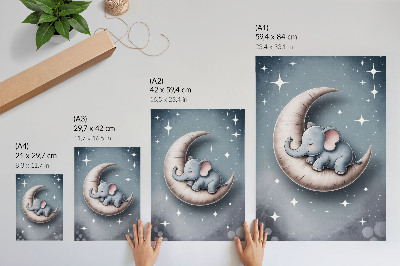 Kunstdruck leinwand Schlafender Elefant auf dem Mond in Pastellfarben