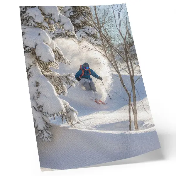 Kunstdruck auf Leinwand ein Motiv mit Skifahrern in einer verschneiten Waldlandschaft