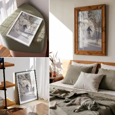 Kunstdruck auf Leinwand ein Motiv mit Skifahrern in einer verschneiten Waldlandschaft
