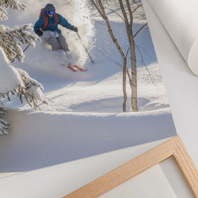 Kunstdruck leinwand Skifahrer in der winterlichen Walddynamik Schnee
