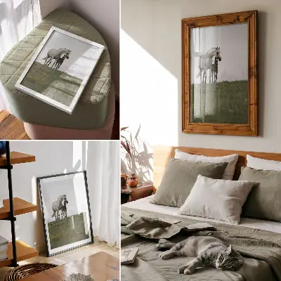 Wandposter mit dem Motiv der Schönheit der Natur und beruhigenden Pferden