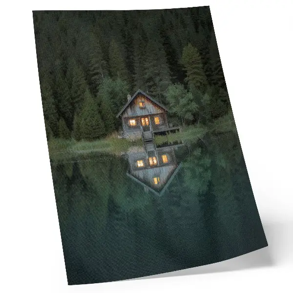Kunstdruck auf Leinwand Spiegelung der Berghütte als Naturblick