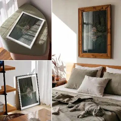 Kunstdruck auf Leinwand Spiegelung der Berghütte als Naturblick