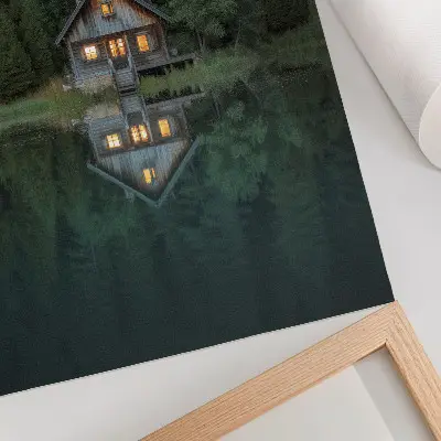 Kunstdruck auf Leinwand Spiegelung der Berghütte als Naturblick