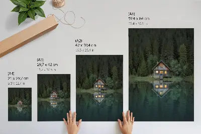 Kunstdruck auf Leinwand Spiegelung der Berghütte als Naturblick