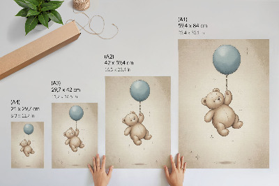 Wandposter Ein Teddybär mit einem Ballon in leuchtenden Farben