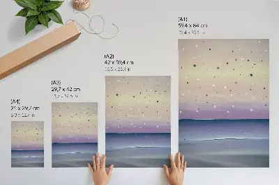 Poster minimalistisches Design mit lilafarbenen und marineblauen Himmelstropfen