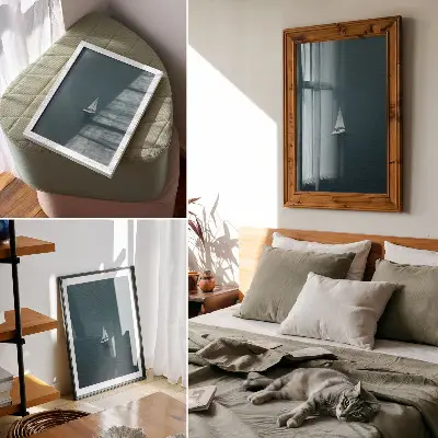 Kunstdruck auf Leinwand eine Yacht auf ruhiger See in minimalistischer Komposition
