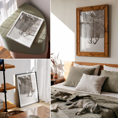 Wandposter Winterlandschaft mit Geweihen im Schnee