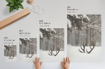 Wandposter Winterlandschaft mit Geweihen im Schnee