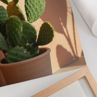 Wandposter Kaktus im Topf, Schatten, zarte Farben, beruhigend