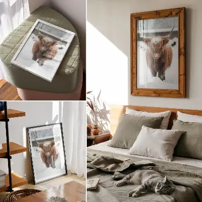 Poster Rinder im Schnee mit Kontrast zwischen Tier und Natur