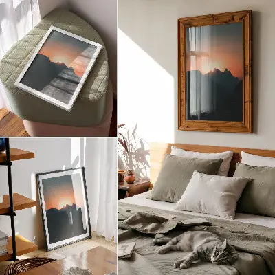Kunstdruck auf Leinwand mit Motiv Berge bei Sonnenuntergang