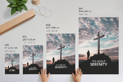 Wandposter Ein Kreuz am Himmel bei Sonnenuntergang