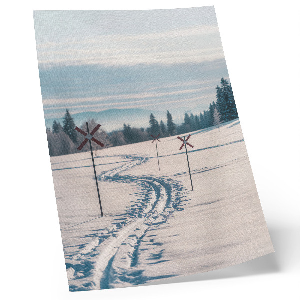 Poster Winterlandschaft, Skipisten, Berge, Bäume, Himmel