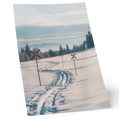 Poster Winterlandschaft, Skipisten, Berge, Bäume, Himmel