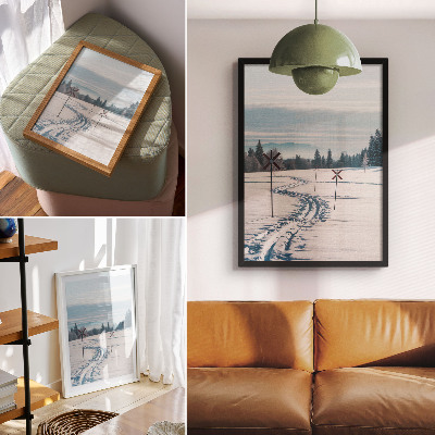 Poster Winterlandschaft, Skipisten, Berge, Bäume, Himmel