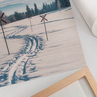 Poster Winterlandschaft, Skipisten, Berge, Bäume, Himmel