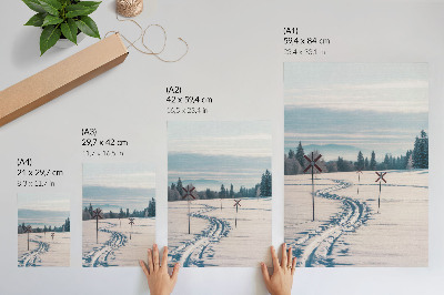 Poster Winterlandschaft, Skipisten, Berge, Bäume, Himmel