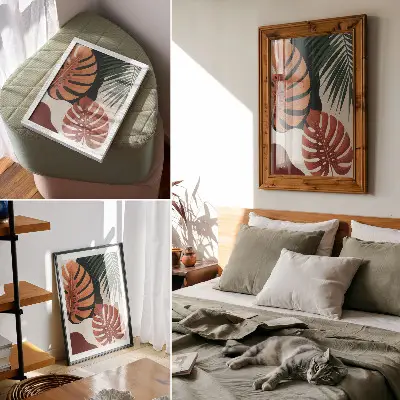 Kunstdruck auf Leinwand tropische Blätter in leuchtenden Farben für ein modernes Wohnambiente