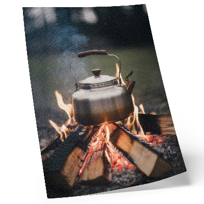 Wandposter Metallischer Kessel, Holzflammen, Natur