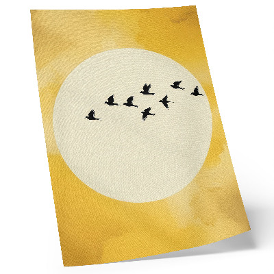 Wandposter Vögel vor einem Kreis in einem gelben Feld